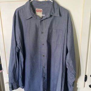 Wrangler SZ XL Men's Blue Striped button down Shirt 100%cotton long sleeve